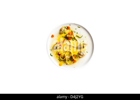 Linguine with Clams, Mussels and Bell Peppers Stock Photo