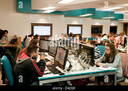 University students studying at their computers, Birmingham university, UK Stock Photo