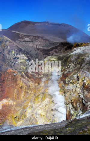 Bocca Nova crater of Etna volcano, in Sicily. The crater is at 3270 m altitude, near principal peak. Stock Photo