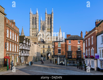 View of the Cathedral from Castle Hill, Lincoln, Lincolnshire, East Midlands, UK Stock Photo