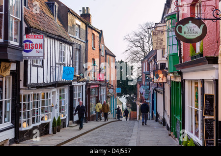 The famous Steep Hill in the historic old town, Lincoln, Lincolnshire, East Midlands, UK Stock Photo