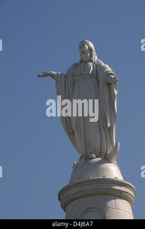 Statue of the Blessed Virgin Mary in the sanctuary dedicated to the Immaculate Conception on the summit of Cerro San Cristobal. Stock Photo