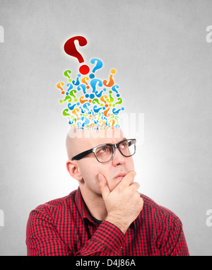 Too many question for the one man Stock Photo