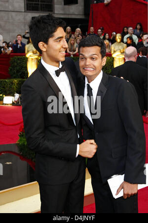 British actors Dev Patel (L) and Madhur Mittal arrive on the red carpet for the 81st Academy Awards at the Kodak Theatre in Hollywood, California, USA, 22 February 2009. Their film ?Slumdog Millionaire? won the Oscar as best motion picture. The Academy Awards, popularly known as the Oscars, honour excellence in cinema. Photo: Hubert Boesl Stock Photo