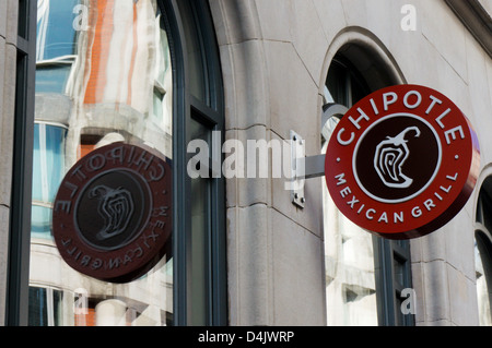 Chipotle Mexican Grill sign in Soho, London. Stock Photo