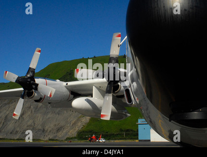 The HC-130 aircraft from District 17 of the U.S. Coast Guard conducts ...
