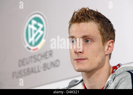 Marcell Jansen of Germany?s national soccer team is pictured during a press conference of the German Football Association (DFB) in Leipzig, Germany, 25 March 2009. The German squad will face the team from Liechtenstein in the world cup qualifier on 28 March. Photo: JAN WOITAS Stock Photo