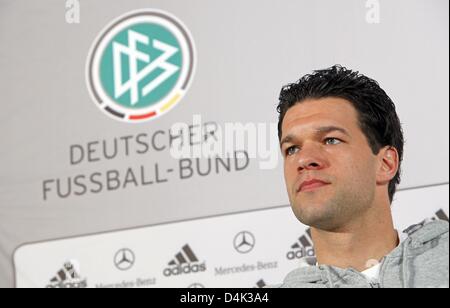 Captain of the German national soccer team, Michael Ballack, is pictured during a press conference of the German Football Association (DFB) in Leipzig, Germany, 26 March 2009. The German squad prepares for the World Cup qualifier against Liechtenstein on 28 March in Leipzig. Photo: JAN WOITAS Stock Photo