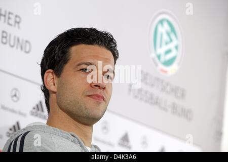 Captain of the German national soccer team, Michael Ballack, is pictured during a press conference of the German Football Association (DFB) in Leipzig, Germany, 26 March 2009. The German squad prepares for the World Cup qualifier against Liechtenstein on 28 March in Leipzig. Photo: JAN WOITAS Stock Photo