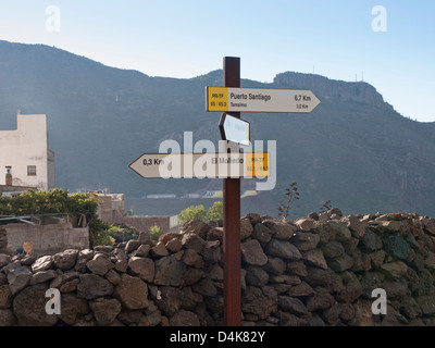 View of signpost near El Moledo on a hike along the Camino Real between Santiago del Teide and Los Gigantes in Tenerife Stock Photo