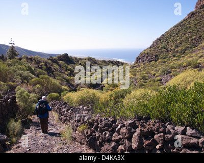 View of west coast of Tenerife in distance from a hike along the Camino Real between Santiago del Teide and Los Gigantes Stock Photo