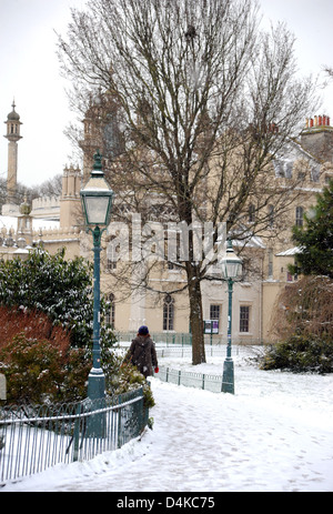 Snow around the Royal Pavilion and Gardens in Brighton Sussex UK Stock Photo