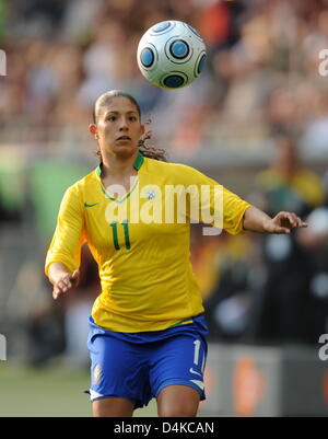 Brazil?s Cristiane controls the ball during the friendly match Germany vs Brazil at Commerzbank Arena stadium in Frankfurt Main, Germany, 22 April 2009. The match that established a new European visitors record for women?s soccer with 44,825 fans ended in a 1-1 draw. Photo: Arne Dedert Stock Photo