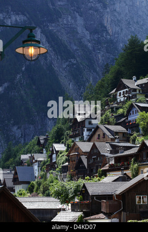 Hallstatt, Austria, houses of Hallstatt on mountainside Stock Photo