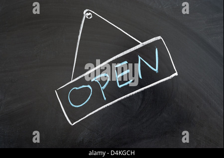 Chalk drawing - Open word written on chalkboard Stock Photo