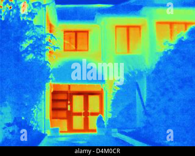 Thermal image of houses on city street Stock Photo