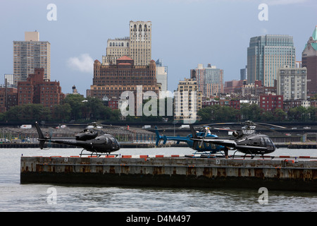 A helicopter at the Downtown Manhattan Heliport, south of Battery on Pier 6 Stock Photo