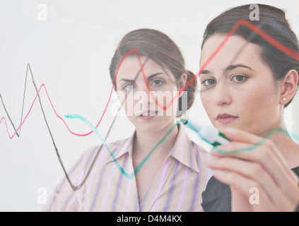 Businesswomen making graph on glass Stock Photo