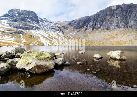 Stickle Tarn, Harrison Stickle and Pavey Ark, Great Langdale in the Lake District. Stock Photo