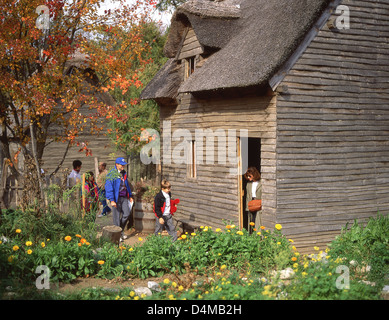 Pilgrim house in 1627 English Village, Plimoth Plantation, Plymouth, Massachusetts, United States of America Stock Photo