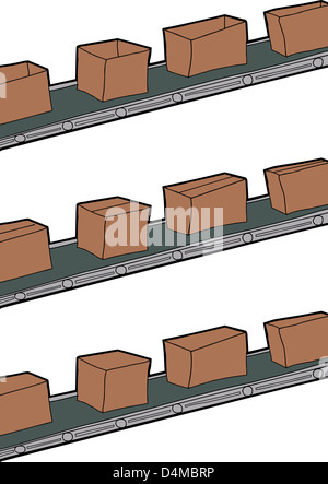 Cartoon of cardboard boxes on conveyer belts Stock Photo