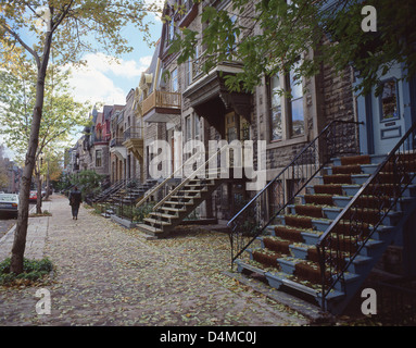 Typical street in Le Plateau-Mont-Royal Borough in fall, Montreal (Ville de Montréal), Québec Province, Canada Stock Photo