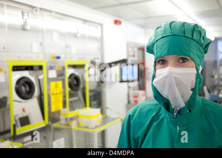 Duisburg, Germany, a micro technologist working in the clean room at the Fraunhofer Institute Stock Photo