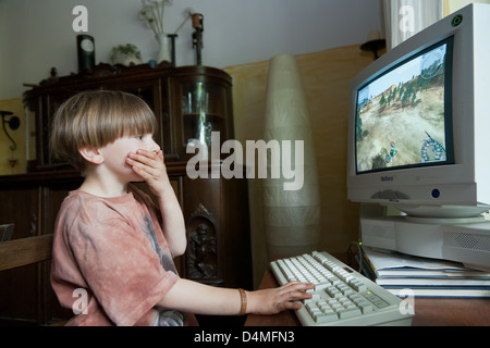 Heidenau, Germany, boy in front of a computer game Stock Photo