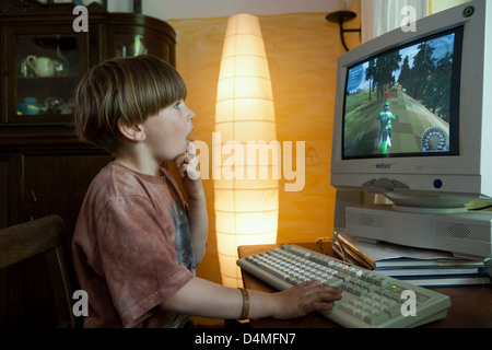 Heidenau, Germany, boy in front of a computer game Stock Photo