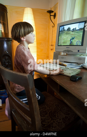 Heidenau, Germany, boy in front of a computer game Stock Photo