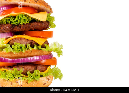 Half of triple hamburger isolated on white  Stock Photo