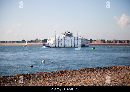 A Wightlink car ferry, St. Clare, in the Solent heading out of Portsmouth Harbour to Fishbourne on the Isle of Wight Stock Photo
