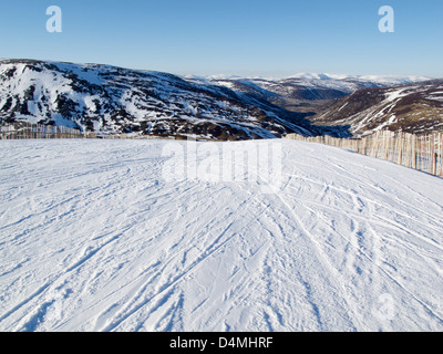 Looking down a ski run at Glenshee, Aberdeenshire Stock Photo