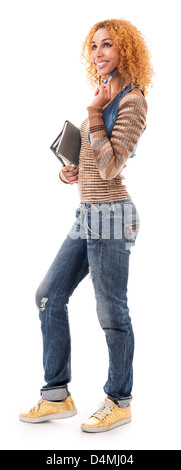 figure of dark-skinned fun students on a white background Stock Photo