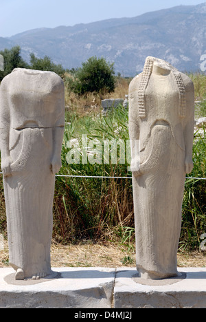 Iraion. Samos. Greece. View of two statues from the copy of the statue group by the great 6th century sculptor Genelos. Stock Photo