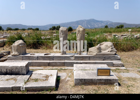 Iraion. Samos. Greece. View of the copy of the statue group by the great 6th century sculptor Genelos. Stock Photo