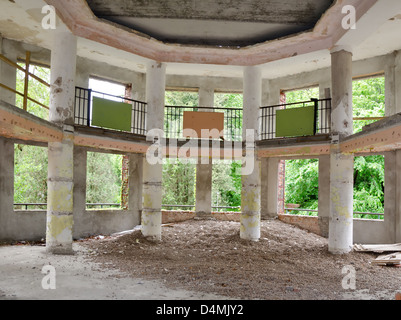 The building in the abandoned city of Pripyat in the Chernobyl nuclear disaster. The noise is a consequence of radiation may Stock Photo