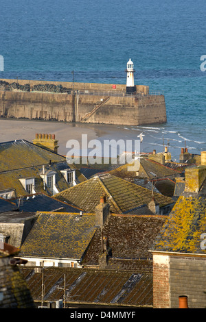 View over St Ives rooftops and the harbour Stock Photo