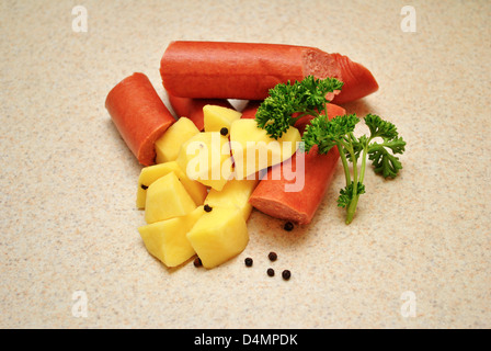 Raw Kielbasa Dinner Ingredients