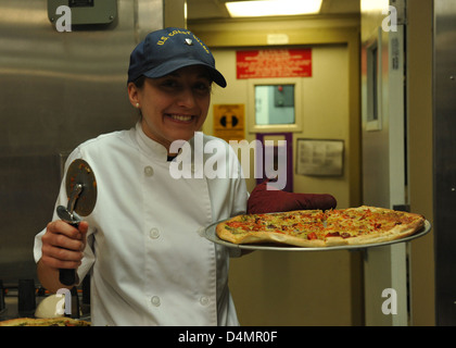 Pizza night aboard SPAR Stock Photo