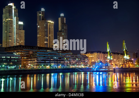 Beautiful upscale Puerto Madero and skyscrapers at night in Buenos Aires Stock Photo