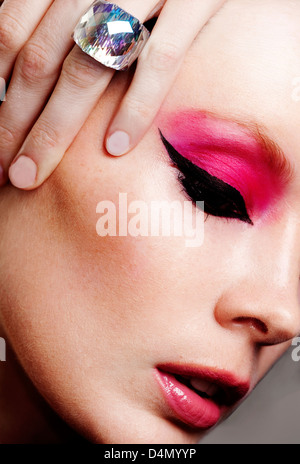a model wearing pink eye shadows Stock Photo