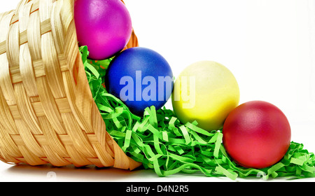 closeup of decorated colorful easter eggs isolated against white background Stock Photo