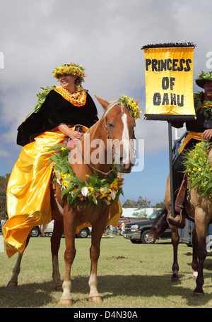 Riders await start of the 35th Waimea Paniolo Parade on the Big Island Stock Photo