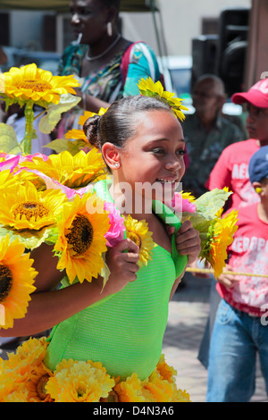 Young girl in the Children's Parade preceding the Grand Parade during the St. Maarten Carnival Stock Photo