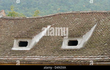 Tiled roof of a historic building, Brasov, Transylvania, Romania, Europe Stock Photo