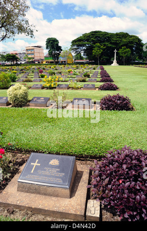 Cemetery is a cemetery of prisoners of coalition deaths during the construction of the Death Railway in War II ,Thailand. Stock Photo