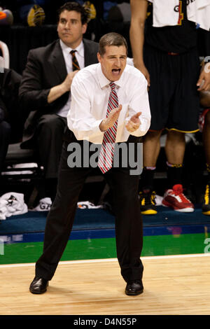 March 16, 2013 - Greensboro, North Carolina, United States of America - March 16, 2013: Maryland head coach Mark Turgeon reacts on the court during the North Carolina vs Maryland game at the 2013 ACC men's basketball tournament in Greensboro, NC at the Greensboro Coliseum on March 16, 2013. North Carolina defeated Maryland 79-76. Stock Photo