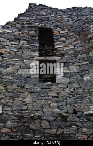 Isle of Lewis, Outer Hebrides, Scotland, Dun Carloway Broch, detail of interior wall showing stone work and entry passageway. Stock Photo