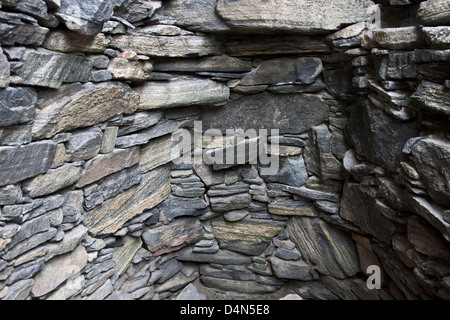 Isle of Lewis, Outer Hebrides, Scotland, Dun Carloway Broch, detail of interior wall of a chamber showing stone work. Stock Photo